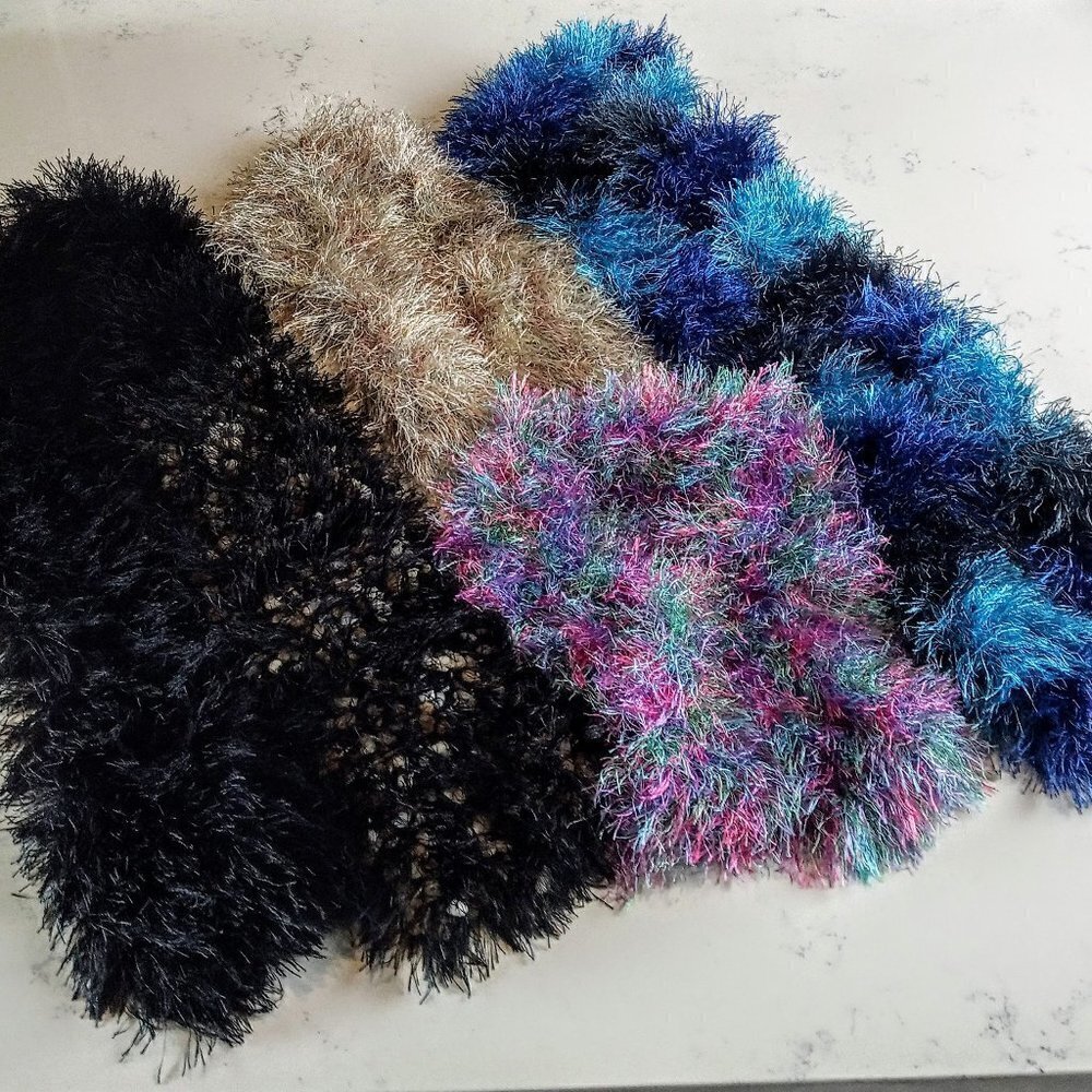 Lot of 4 Multicolor Stretch Crochet Oblong Scarves